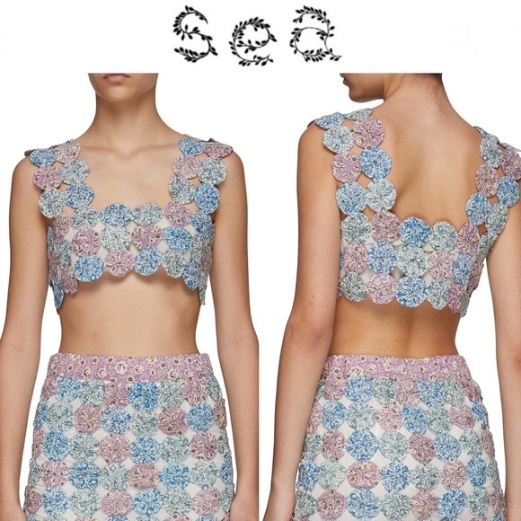 Sea New York Tops - SEA ‘IDA‘ PRINT YO YO CROCHET CROPPED TANK XS 460$
